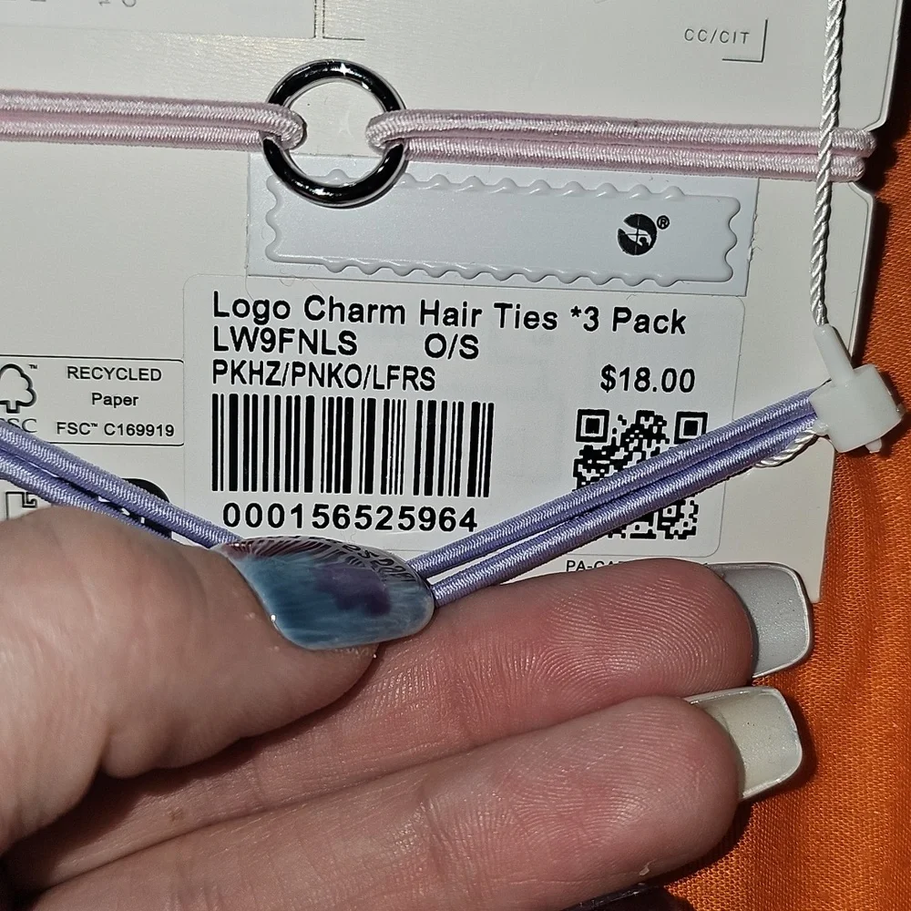 Lululemon Logo Charm Hair Ties!! 3 Pack! Nwts! PKHZ/PNKO/LFRS!!